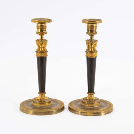 France. COUPLE OF BRONZE CANDELSTICKS EMPIRE WITH HERMAS - фото 3