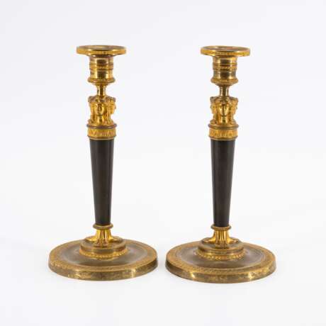 France. COUPLE OF BRONZE CANDELSTICKS EMPIRE WITH HERMAS - фото 5