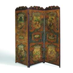 South Germany. EXCEPTIONAL LINEN FOLDING SCREEN WITH APHORISMS AND GALANT SCENES