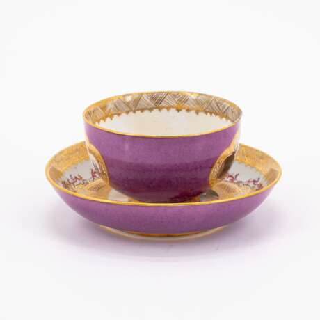 Meissen. TWO PORCELAIN TEA BOWLS AND TWO SAUCER WITH PURPLE FOND AND MERCHANT NAVY SCENE - photo 4