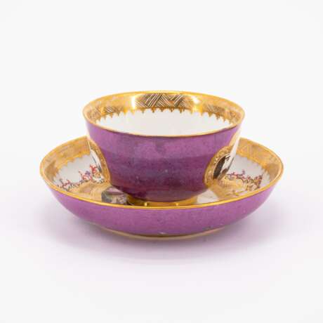 Meissen. TWO PORCELAIN TEA BOWLS AND TWO SAUCER WITH PURPLE FOND AND MERCHANT NAVY SCENE - photo 7
