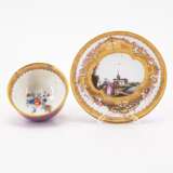 Meissen. TWO PORCELAIN TEA BOWLS AND TWO SAUCER WITH PURPLE FOND AND MERCHANT NAVY SCENE - photo 10