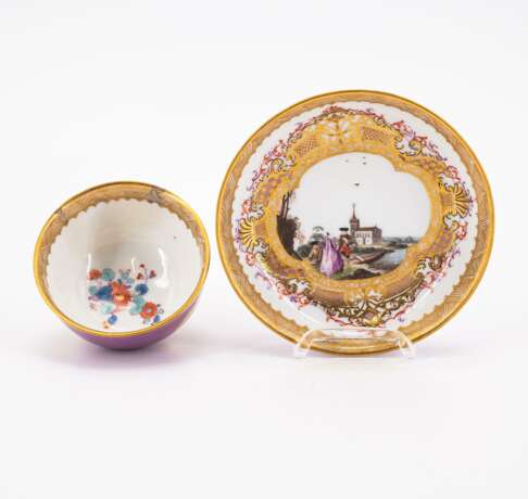 Meissen. TWO PORCELAIN TEA BOWLS AND TWO SAUCER WITH PURPLE FOND AND MERCHANT NAVY SCENE - photo 10