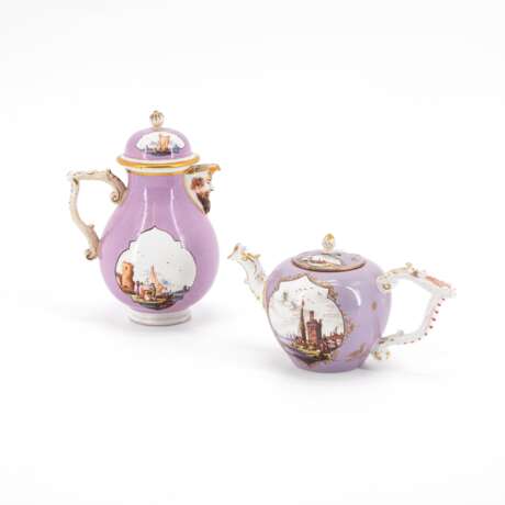 Meissen. PORCELAIN TEAPOT AND COFFEEPOT WITH PURPLE GROUND AND MERCHANTS NAVY SCENES - фото 1