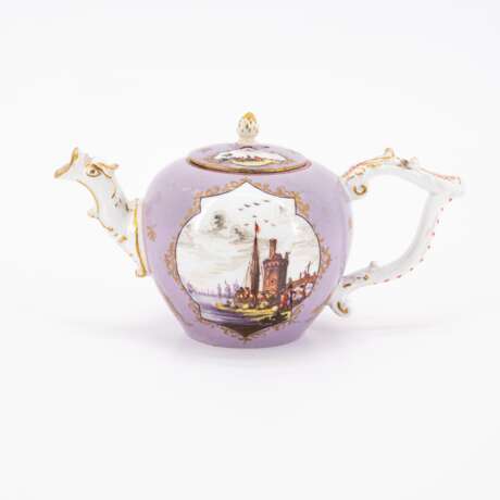 Meissen. PORCELAIN TEAPOT AND COFFEEPOT WITH PURPLE GROUND AND MERCHANTS NAVY SCENES - photo 8