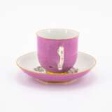 Meissen. PORCELAIN SLOP BOWL, CUP WITH SAUCER AND PURPLE GROUND AND GALLANT PARK SCENES - фото 3