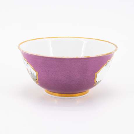 Meissen. PORCELAIN SLOP BOWL, CUP WITH SAUCER AND PURPLE GROUND AND GALLANT PARK SCENES - photo 9
