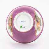 Meissen. PORCELAIN SLOP BOWL, CUP WITH SAUCER AND PURPLE GROUND AND GALLANT PARK SCENES - photo 11