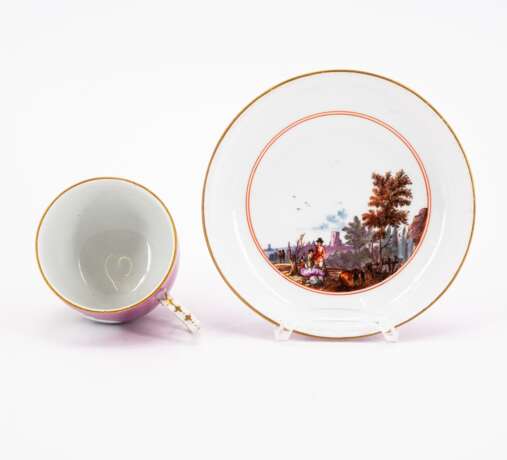 Meissen. Eine Kaffeekanne, Tasse und Untertasse mit Purpurfond und Landschaftskartuschen - Foto 5