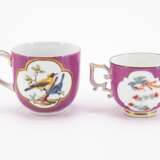 Meissen. ONE PORCELAIN CUP AND SAUCER WITH QUAIL DECOR & TWO CUPS WITH PURPLE BACKGROUND AND BIRD DECOATIONS - photo 3