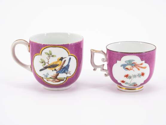 Meissen. ONE PORCELAIN CUP AND SAUCER WITH QUAIL DECOR & TWO CUPS WITH PURPLE BACKGROUND AND BIRD DECOATIONS - фото 3