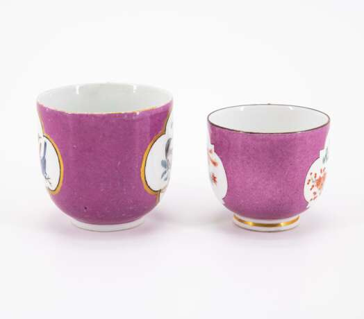 Meissen. ONE PORCELAIN CUP AND SAUCER WITH QUAIL DECOR & TWO CUPS WITH PURPLE BACKGROUND AND BIRD DECOATIONS - photo 4