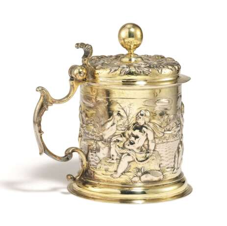 Johann Reinhard I Raiser. NICE SILVER LIDDED TANKARD WITH CUPIDS AS AN ALLEGORY OF THE TIMES OF DAY - photo 1