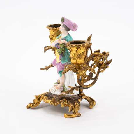 Meissen und Frankreich. SMALL BRONZE AND PORCELAIN CANDLESTICK WITH WINEGROWER'S BOY - photo 3