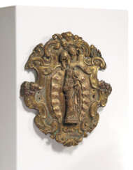 Presumably Germany. OVAL, BRONZE ROCAILLE CARTOUCHE WITH FIGURE OF THE VIRGIN MARY