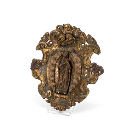 Presumably Germany. OVAL, BRONZE ROCAILLE CARTOUCHE WITH FIGURE OF THE VIRGIN MARY - photo 2