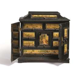 South Germany. SOFTWOOD CABINET ON STAND WITH LANDSCAPES AND HUNTING SCENES