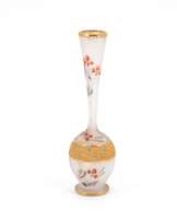 Daum Frères. SMALL GLASS VASE WITH GOLD BORDER AND FINE FLORAL PATTERN