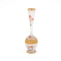 Daum Frères. SMALL GLASS VASE WITH GOLD BORDER AND FINE FLORAL PATTERN
