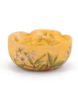 Daum Frères. SMALL SCALLOPED GLASS BOWL WITH CHERRY BLOSSOM BRANCHES
