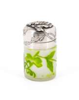 Victor Saglier. GLASS INK WELL WITH FLORAL DECOR