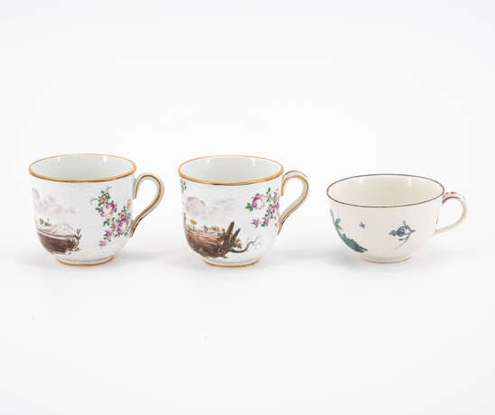 Frankenthal. SIX PORCELAIN CUPS AND THREE SAUCERS WITH BIRD DECOR, FLOWERS AND LANDSCAPE SCENES - photo 2