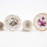 PORCELAIN SLOP BOWL, THREE CUPS AND SAUCERS WITH FIGURATIVE AND FLORAL DECOR - фото 16