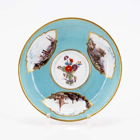 Meissen. SMALL PORCELAIN TUREEN AND SAUCER WITH TURQUOISE BACKGROUND AND MERCHANT'S NAVY SCENES - photo 2