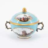 Meissen. SMALL PORCELAIN TUREEN AND SAUCER WITH TURQUOISE BACKGROUND AND MERCHANT'S NAVY SCENES - photo 5