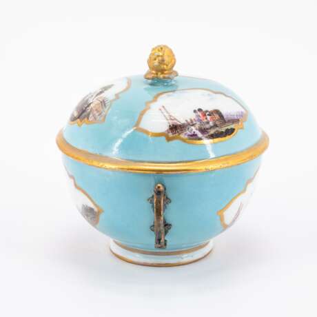 Meissen. SMALL PORCELAIN TUREEN AND SAUCER WITH TURQUOISE BACKGROUND AND MERCHANT'S NAVY SCENES - photo 6