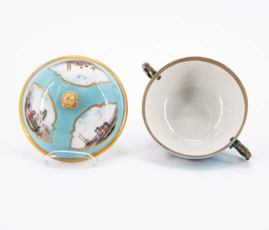 Meissen. SMALL PORCELAIN TUREEN AND SAUCER WITH TURQUOISE BACKGROUND AND MERCHANT'S NAVY SCENES - photo 7