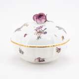 Meissen. LARGE PORCELAIN LIDDED BOWL WITH FLOWER KNOB, SMALL TEA POT WITH WOODCUT FLOWERS AND CUP WITH SAUCER AND INSECT DECOR - photo 4