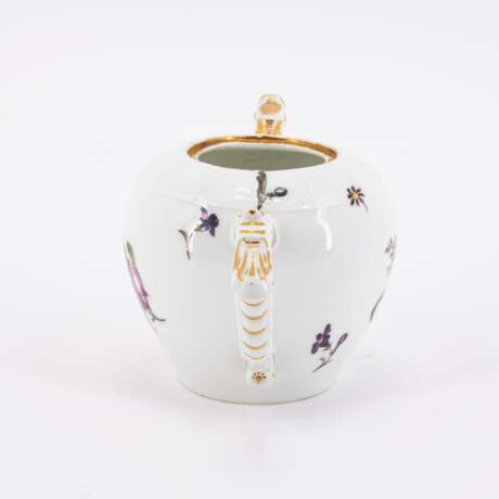 Meissen. LARGE PORCELAIN LIDDED BOWL WITH FLOWER KNOB, SMALL TEA POT WITH WOODCUT FLOWERS AND CUP WITH SAUCER AND INSECT DECOR - photo 7