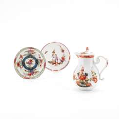 Meissen. SMALL PORCELAIN JUG AND SAUCER WITH TABLE DECOR