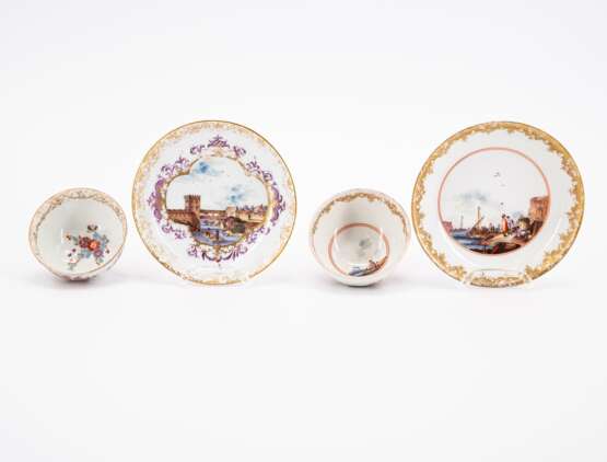 Meissen. TWO TEA BOWLS WITH SAUCERS AND ONE SUGAR BOWL AND LID WITH MERCHANT SCENES - фото 5