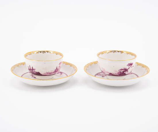 Meissen. TWO PORCELAIN TEA BOWLS AND SAUCER WITH PURPLE MERCHANT SCENES - photo 3