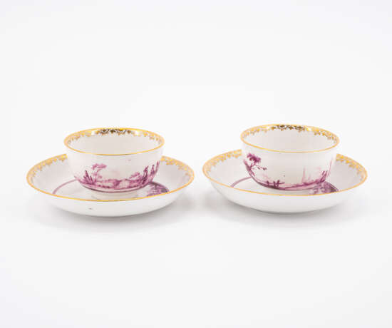 Meissen. TWO PORCELAIN TEA BOWLS AND SAUCER WITH PURPLE MERCHANT SCENES - photo 4