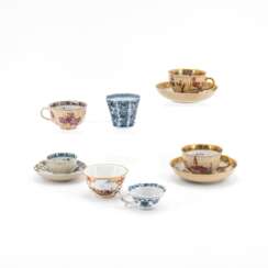 Meissen. PAIR PORCELAIN CUPS AND SAUCERS WITH STRAW-COLOURED GROUND AND GODRONISED SIDES