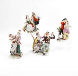 Meissen. FOUR LARGE PORCELAIN COUPLES FROM THE COMMEDIA DELL'ARTE