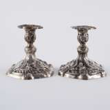 Germany. COUPLE LOW SILVER CANDLESTICK WITH RICHT BLOSSOMS AND ROCAILLE DECOR - photo 4
