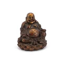IRON FIGURE OF A SEATED, LAUGHING GOD OF LUCK BUDAI