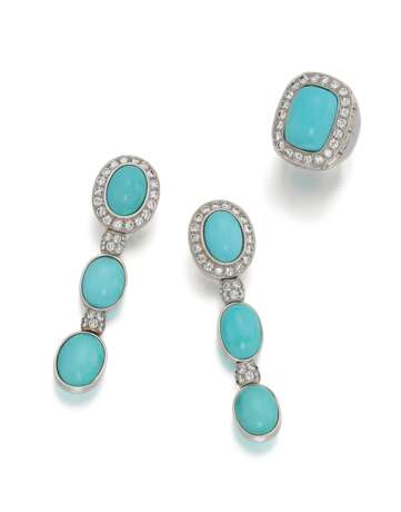 Turquoise-Diamond-Set: Ear Jewellery and Ring - photo 1