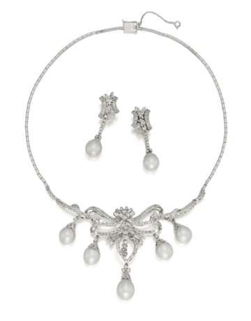 Pearl-Diamond-Set: Necklace and Ear Jewellery - photo 1
