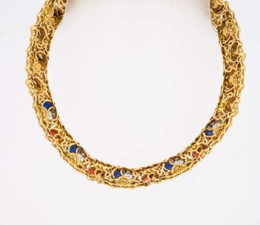 Lapis Lazuli-Coral-Diamond-Set: Necklace, Bracelet, Ear Studs - photo 2