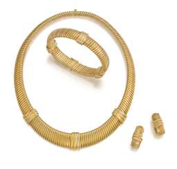 Cartier. Gold-Set: Necklace, Bracelet and Ear Studs/Clips