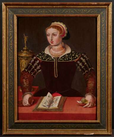 South German School. Portrait of a Lady with Book and Richly Painted Lid Vase - photo 2