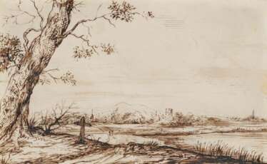Jan Lievens. Flusslandschaft mit Baum und Kreuz