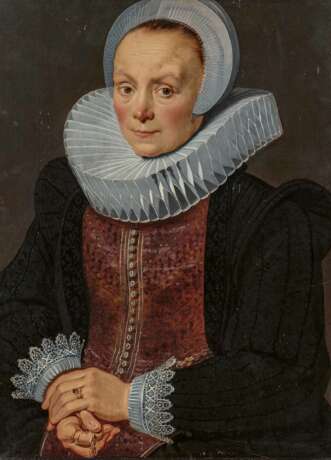 Niederländische Schule. Porträt einer vornehmen Dame mit Spitzenhaube und weißer Halskrause - Foto 1