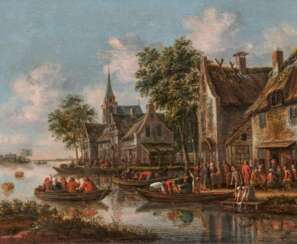Thomas Heeremans. Dutch Town with Ferry Harbour