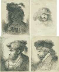 Giovanni Benedetto Castiglione. Four Etchings: Heads of Prophets